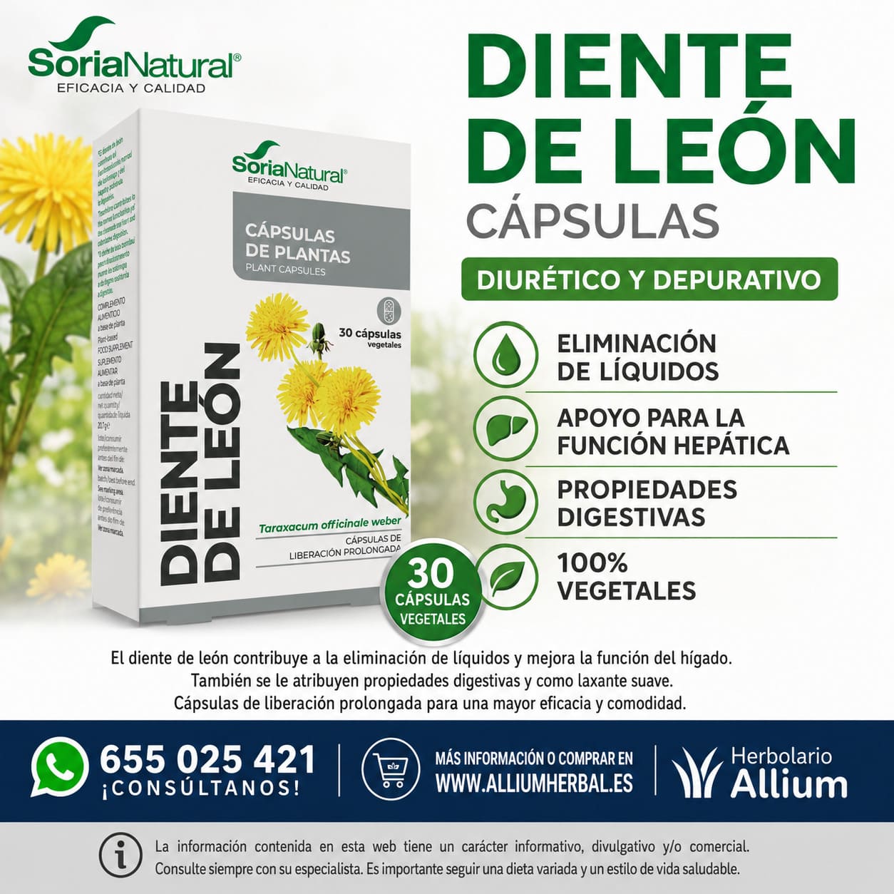 Diente de León en cápsulas de Soria Natural