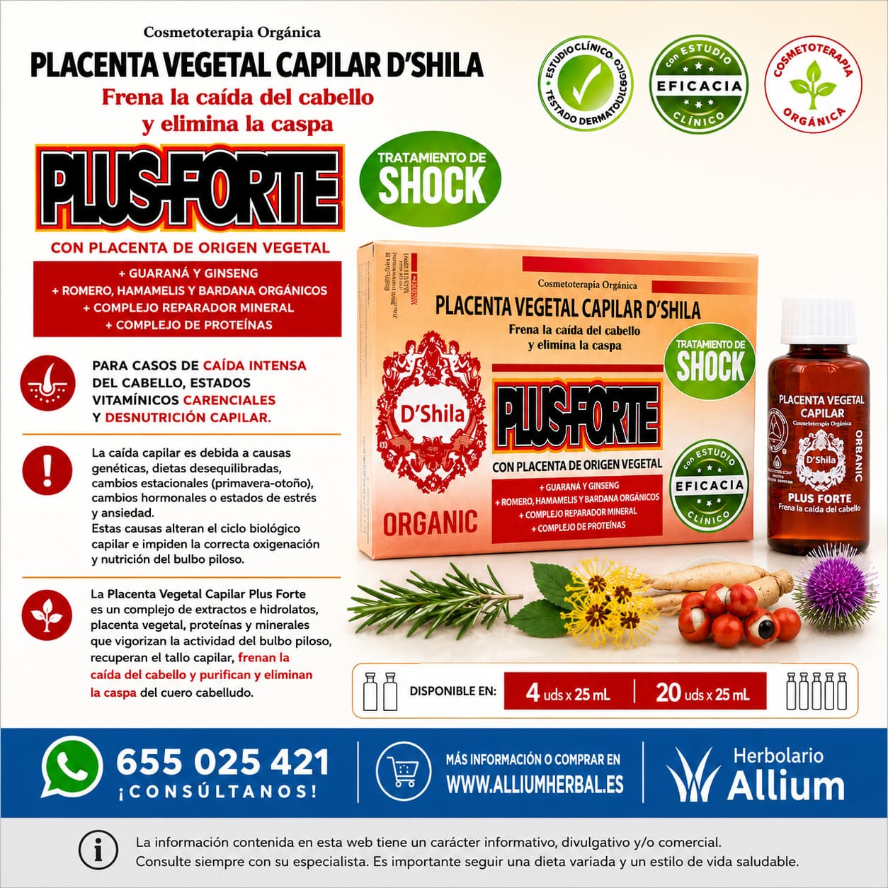 Placenta Vegetal Capilar Plus Forte-Shock 4 frascos de 25 ml de D’Shila Cuidado intensivo del cabello Placenta Vegetal Capilar Plus Forte-Shock 4 frascos de 25 ml de D’Shila Cuidado intensivo del cabello
