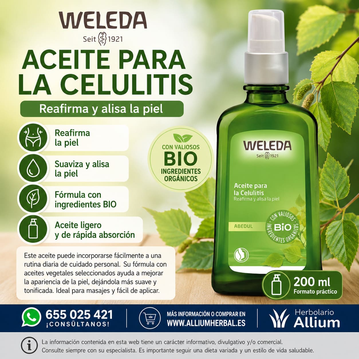 Weleda Aceite de Abedul envase 100 ml Cuidado corporal reafirmante diario. Trata la celulitis Weleda Aceite de Abedul envase 100 ml Cuidado corporal reafirmante diario. Trata la celulitis
