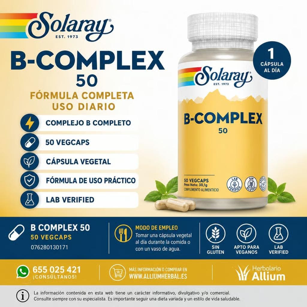 Solaray B Complex 50 Cápsulas Vegetales de Solaray Complejo B de alta concentración