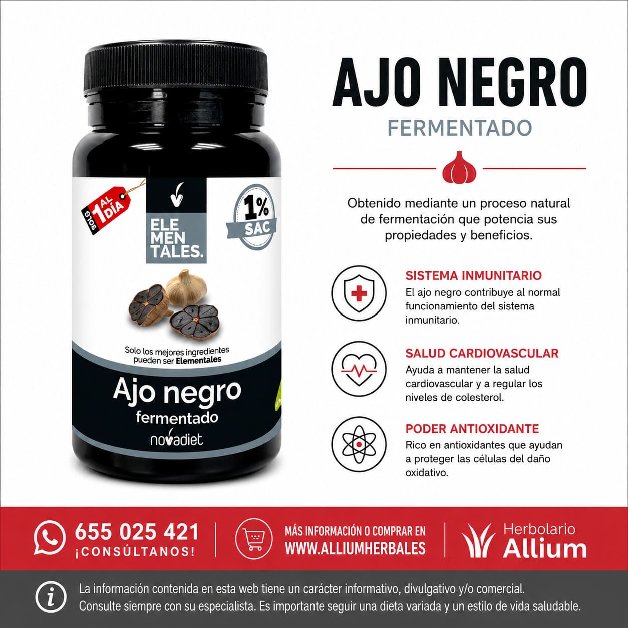 Ajo Negro Fermentado 30 cápsulas vegetales de Novadiet Elementales Ajo negro concentrado diario