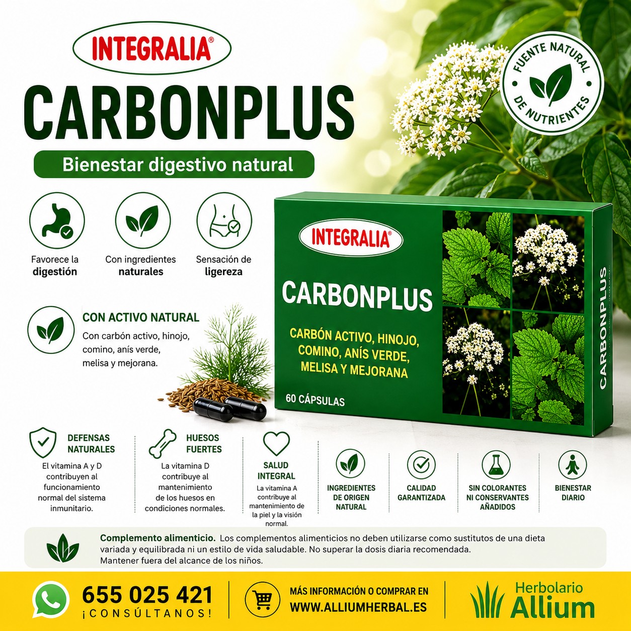 Carbon Plus 60 cápsulas de Integralia Confort digestivo y bienestar intestinal Carbon Plus 60 cápsulas de Integralia Confort digestivo y bienestar intestinal