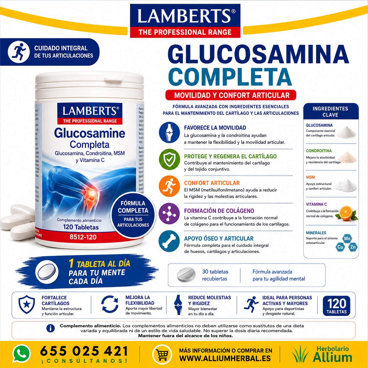 Glucosamina Completa 120 tabletas de Lamberts Movilidad y confort articular Glucosamina Completa 120 tabletas de Lamberts Movilidad y confort articular