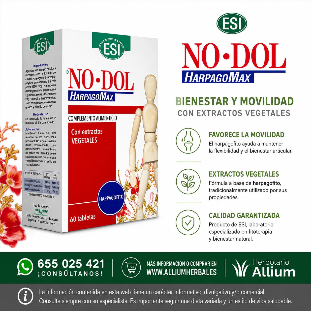 No Dol HarpagoMax – 60 tabletas de 380 mg de ESI Harpagofito en doble formato No Dol HarpagoMax – 60 tabletas de 380 mg de ESI Harpagofito en doble formato