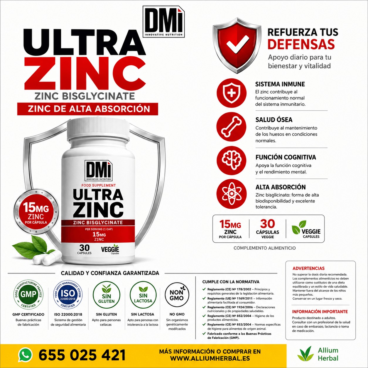 Ultra Zinc 30 cápsulas de DMI Innovate Nutrition Zinc de alta absorción Ultra Zinc 30 cápsulas de DMI Innovate Nutrition Zinc de alta absorción