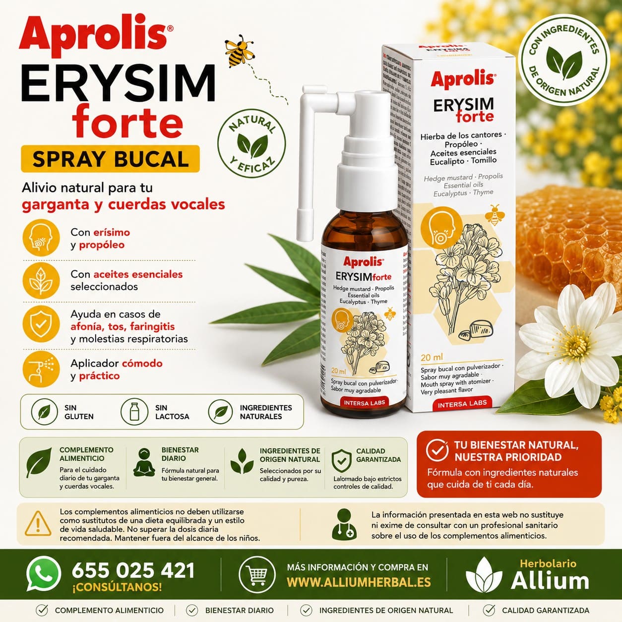 Aprolis Erysim Forte, spray bucal de 20 ml de Intersa
