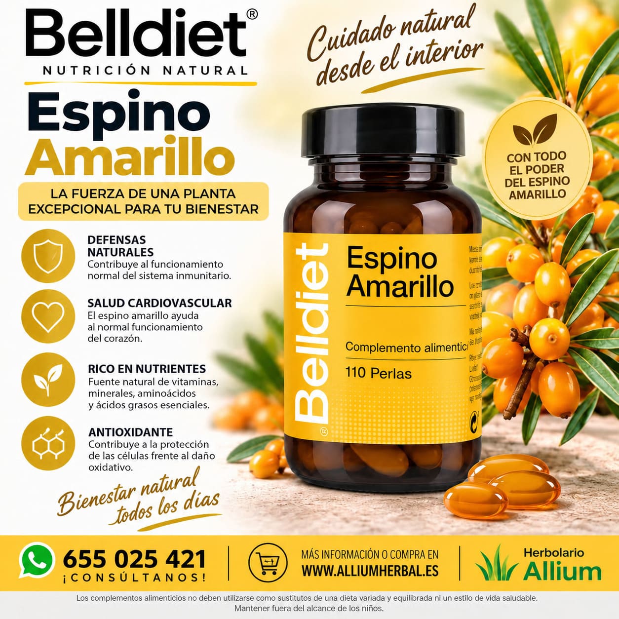 Espino Amarillo 500 mg – 110 Perlas de BellDiet Aporte lipídico para tu bienestar Espino Amarillo 500 mg – 110 Perlas de BellDiet Aporte lipídico para tu bienestar