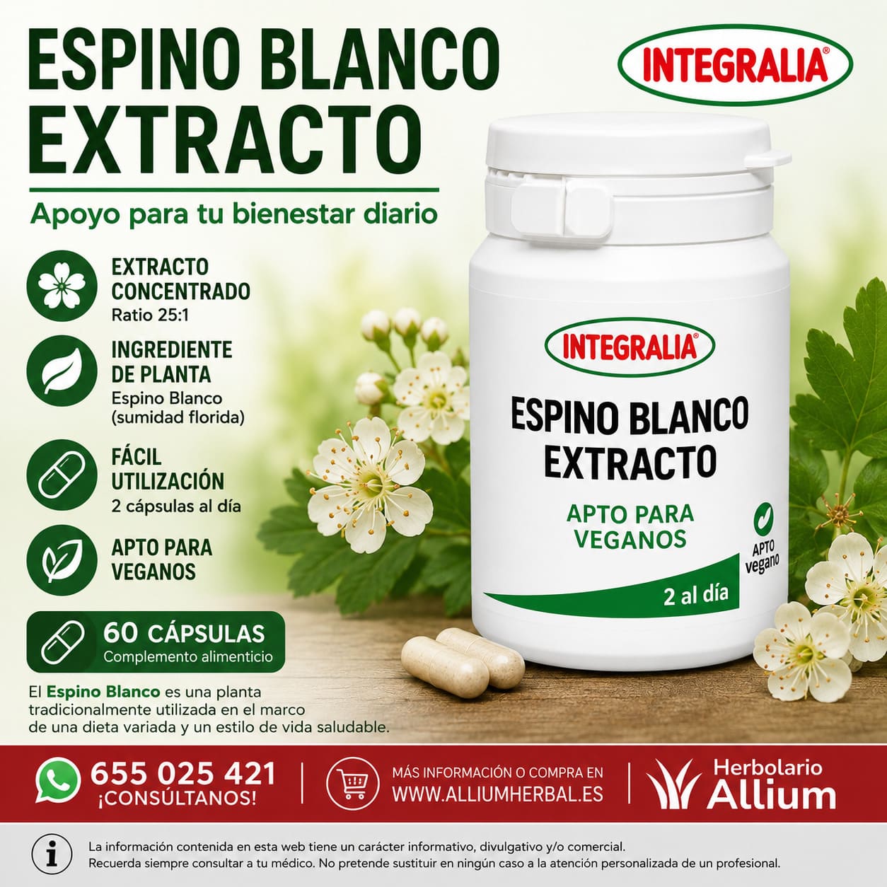 Extracto de Espino Blanco 60 Cápsulas veganas de Integralia Bienestar cardiovascular y circulatorio Extracto de Espino Blanco 60 Cápsulas veganas de Integralia Bienestar cardiovascular y circulatorio