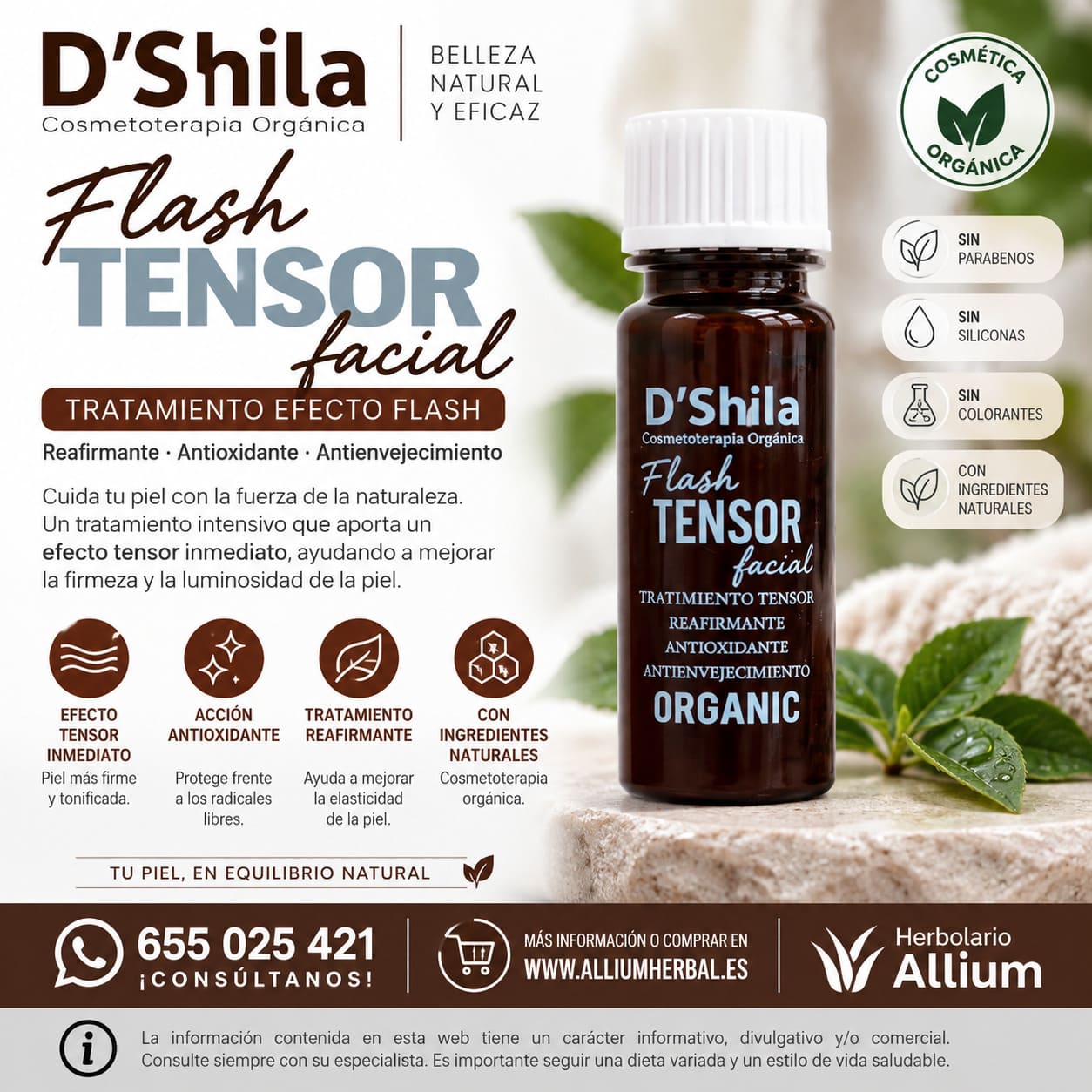 Comprar D’Shila Flash Tensor Facial de 12 ml en Allium Herbal