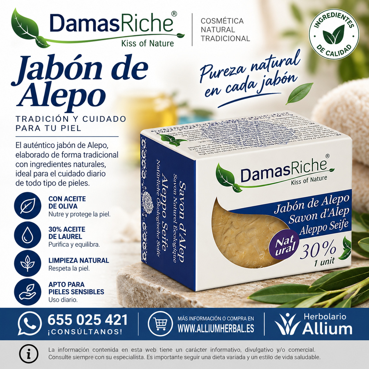 Jabón de Alepo Damas Riche 35% Laurel – 200 gramos Limpieza tradicional con laurel