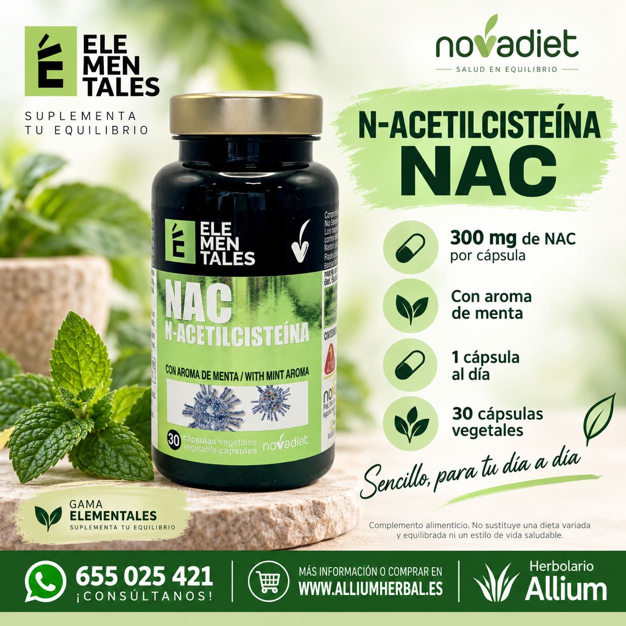 N-Acetilcisteína NAC de Novadiet – 30 cápsulas vegetales Respira libre, defensas fuertes. N-Acetilcisteína NAC de Novadiet – 30 cápsulas vegetales Respira libre, defensas fuertes.