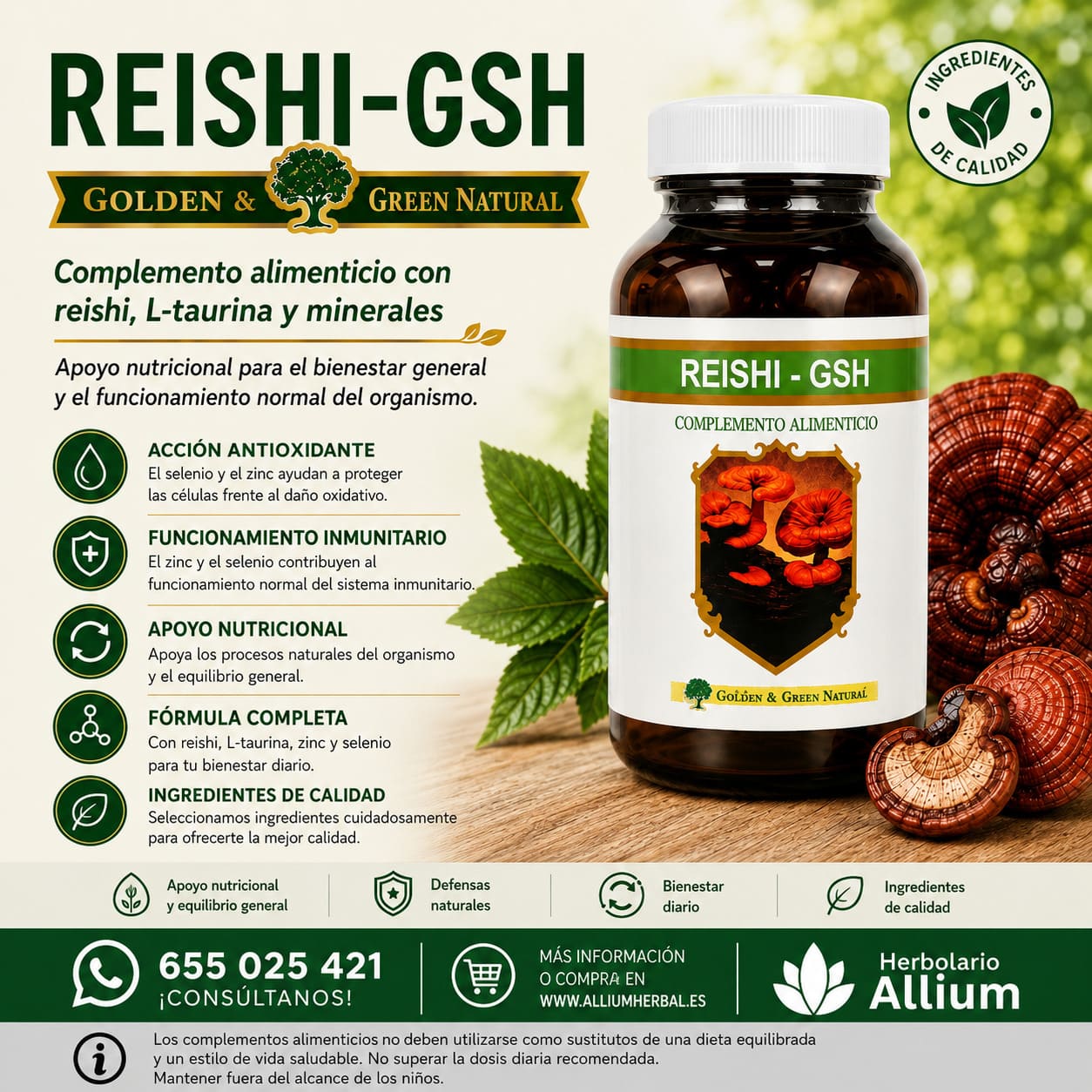 Comprar Reishi GSH 60 cápsulas de Golden & Green