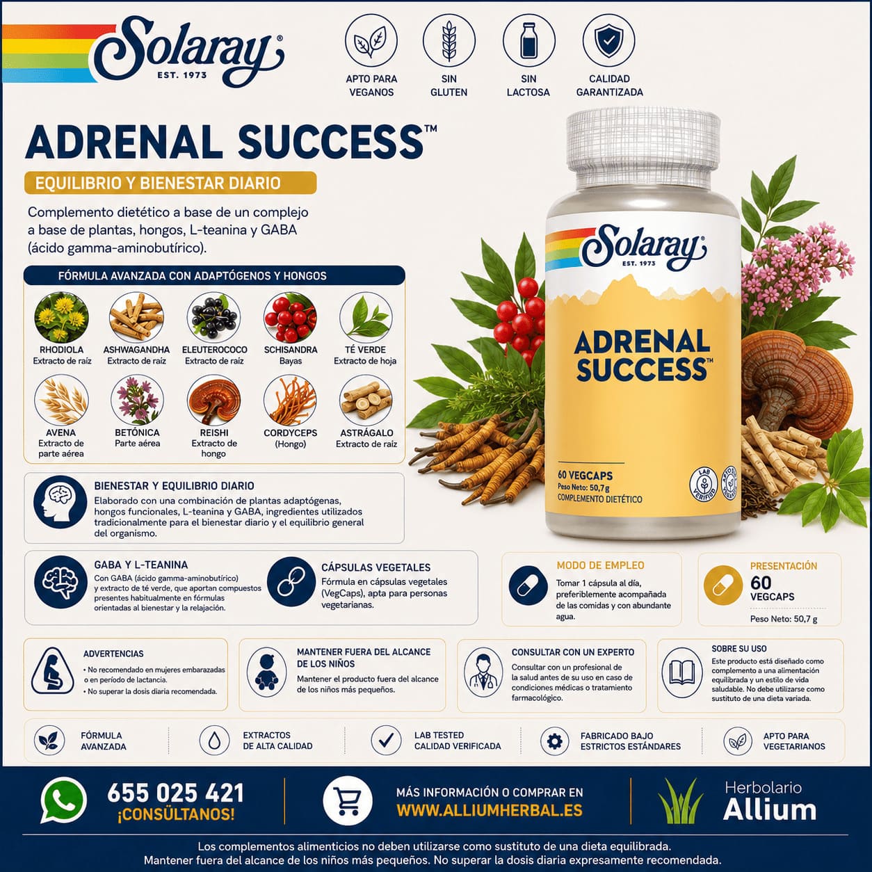 Adrenal Success de Solaray Adrenal Success, 60 cápsulas vegetales de Solaray