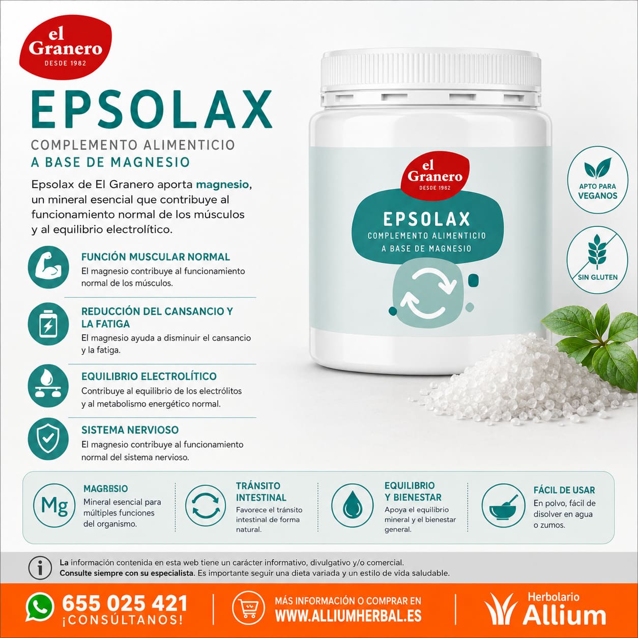 Epsolax Sales de Magnesio 350 gramos de El Granero Integral