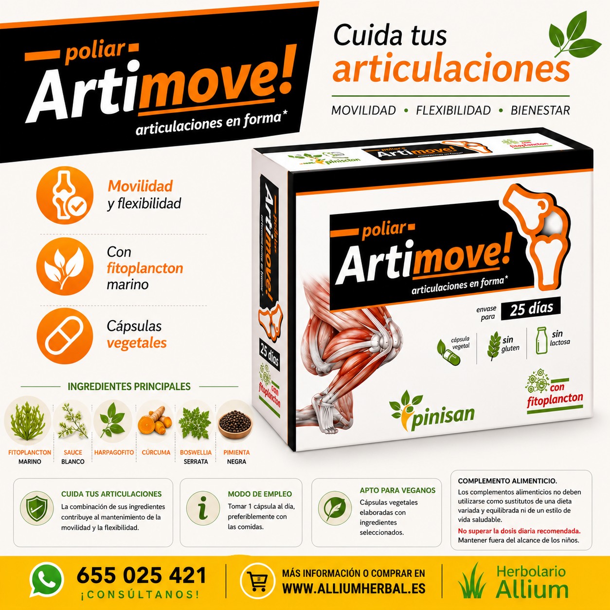 Poliar Artimove 50 cápsulas de Pinisan Muévete sin molestias y cuida tus articulaciones
