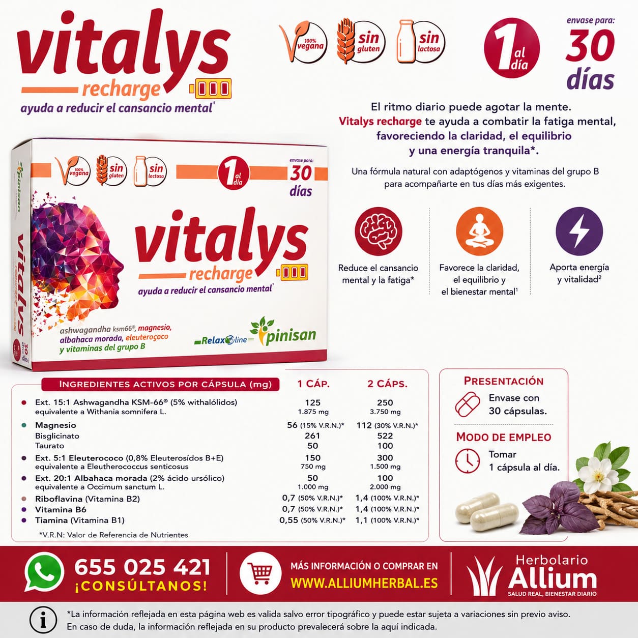 Vitalys Recharge de Pinisan Vitalys Recharge de Pinisan con eleuterococo, magnesio y vitaminas del grupo B