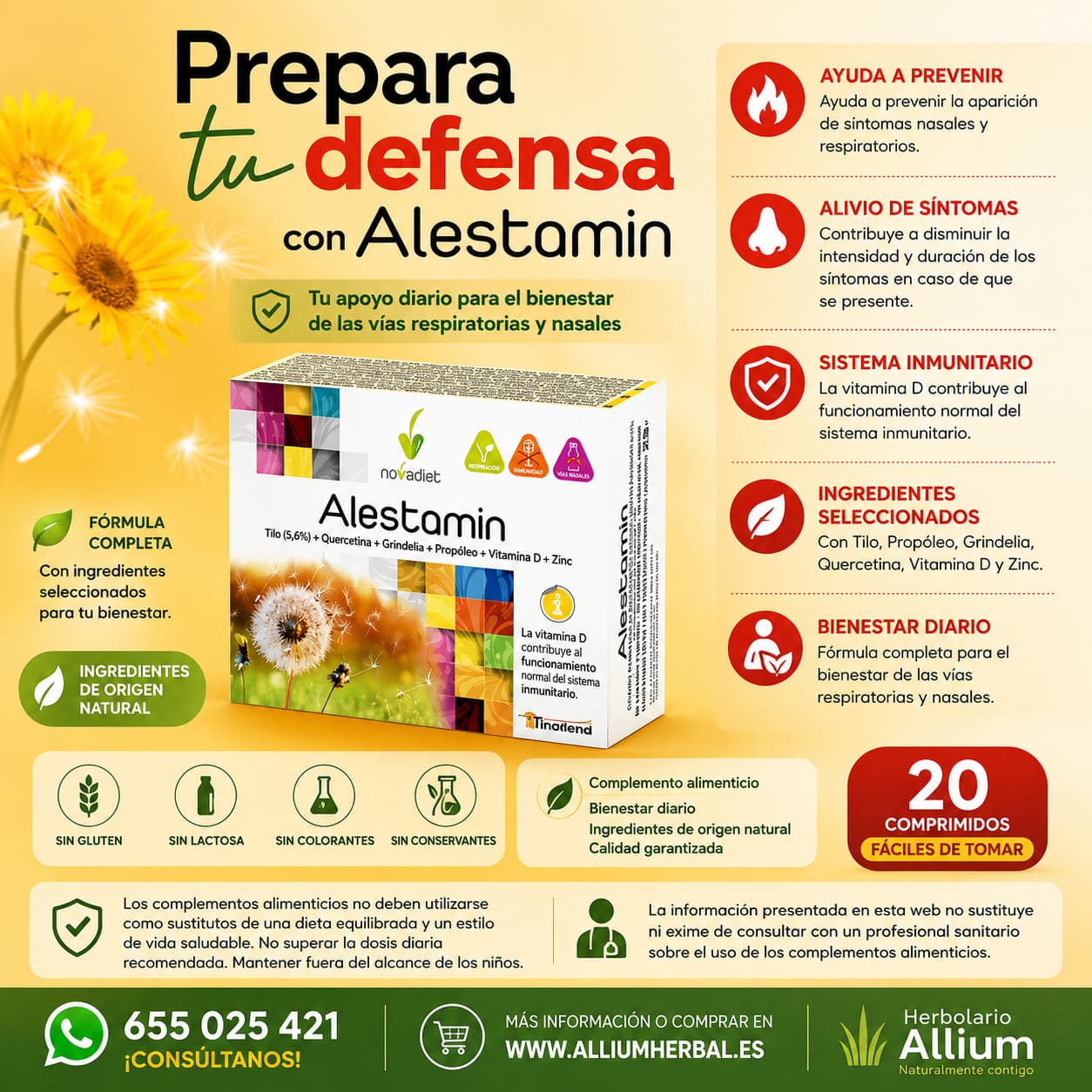 Alestamin 30 comprimidos de Novadiet Bienestar respiratorio y defensas naturales