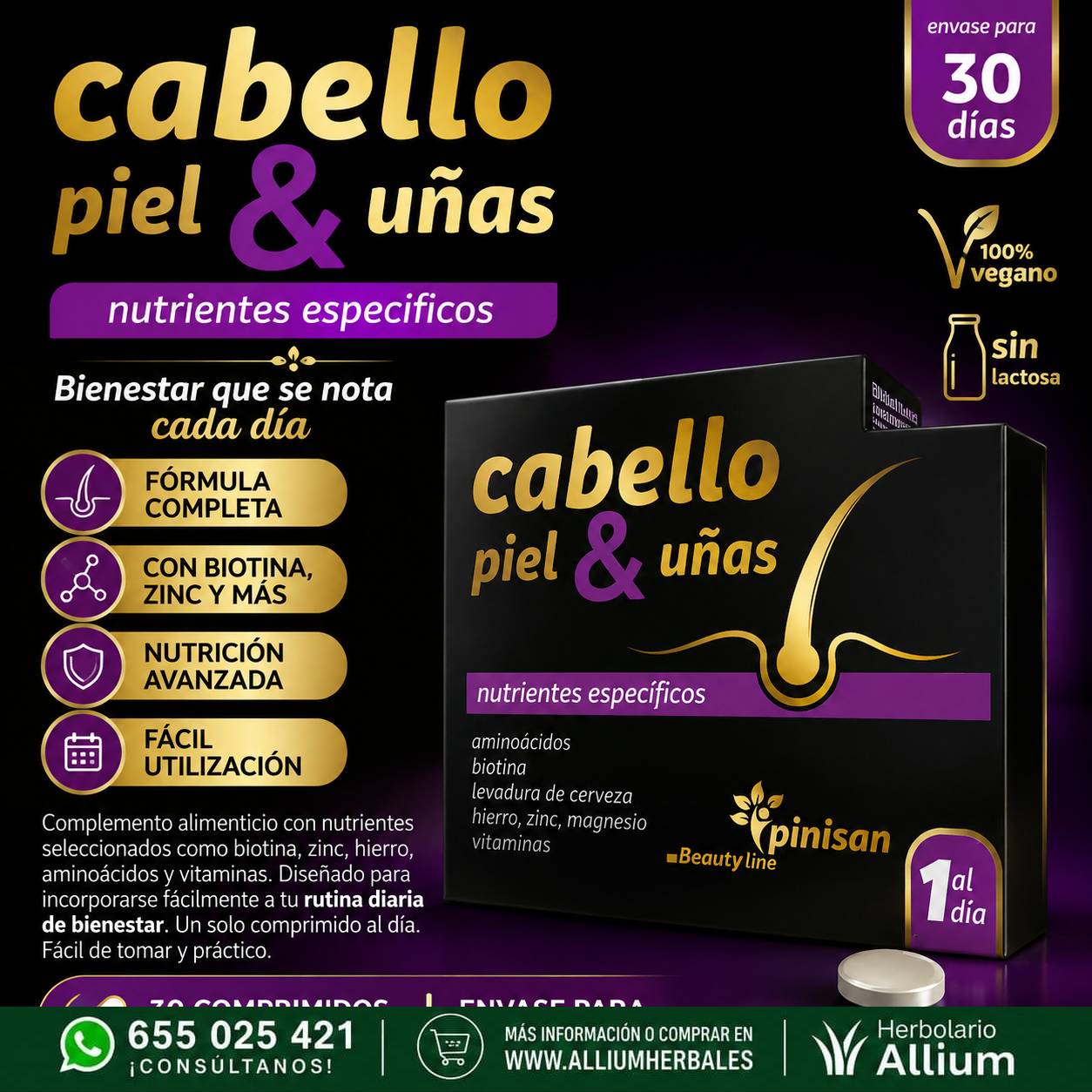 Cabello, Piel & Uñas Beautyline – 30 cápsulas vegetales de Pinisan Nutrición para tu belleza Cabello, Piel & Uñas Beautyline – 30 cápsulas vegetales de Pinisan Nutrición para tu belleza