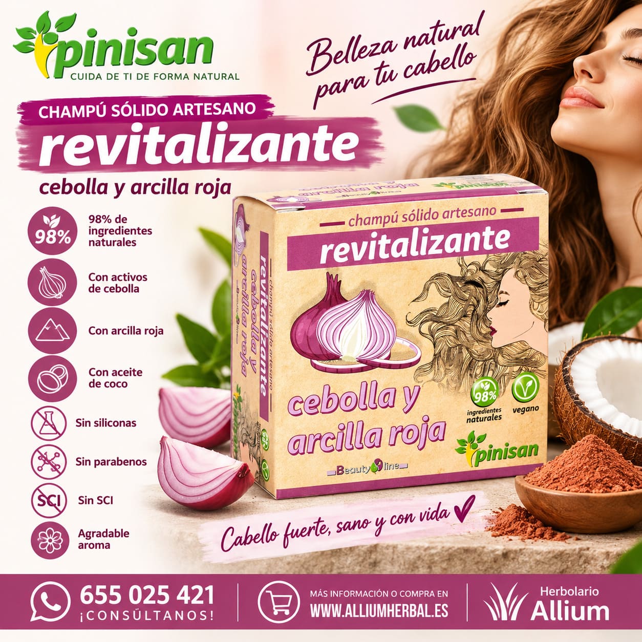 Pinisan Champú Sólido Revitalizante con Cebolla y Arcilla Roja 1 pastilla 65 gramos