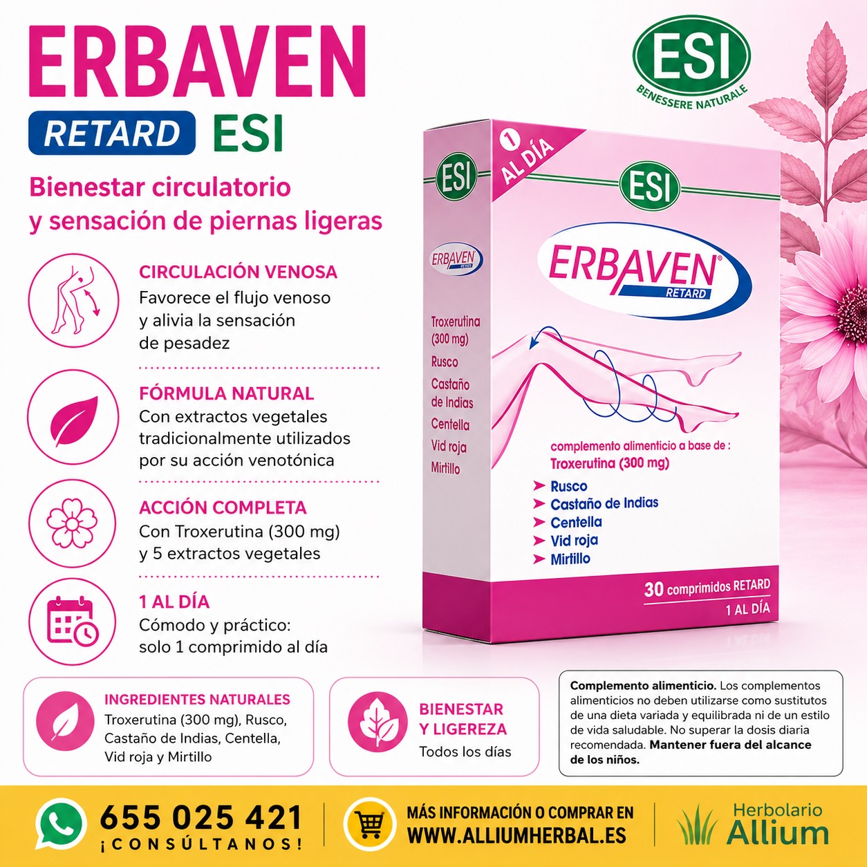 Erbaven retard 30 comprimidos de ESI Bienestar circulatorio y sensación de piernas ligeras