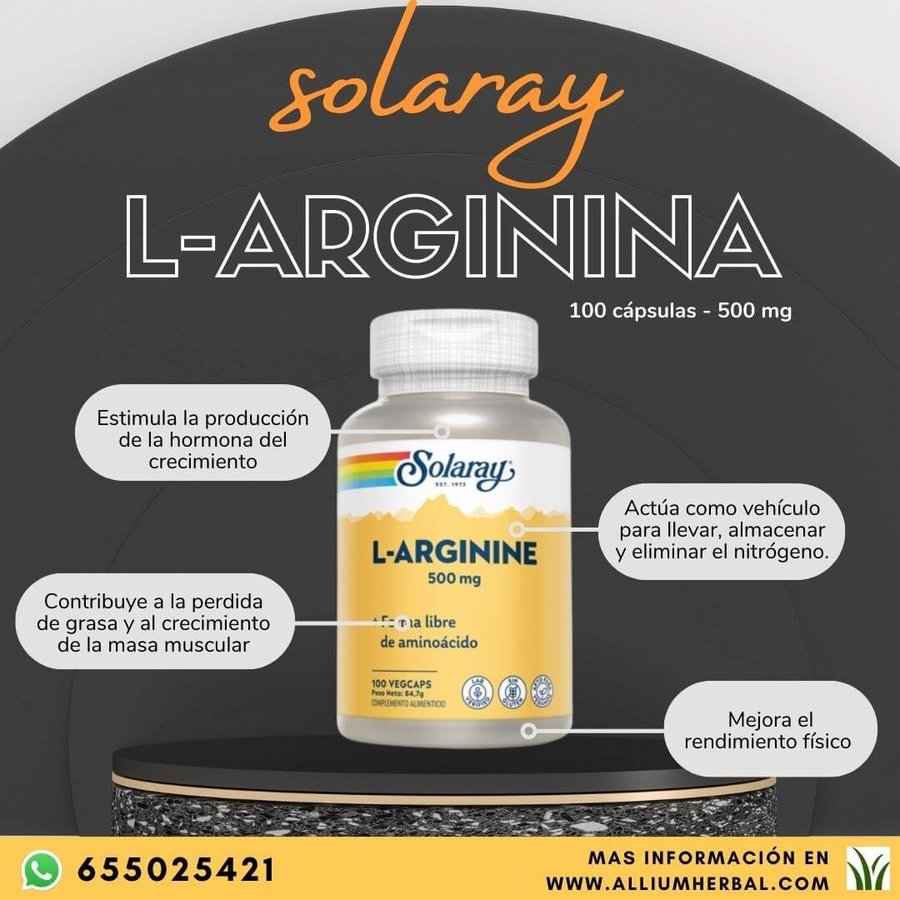 L-Arginina 500 mg 100 cápsulas de Solaray