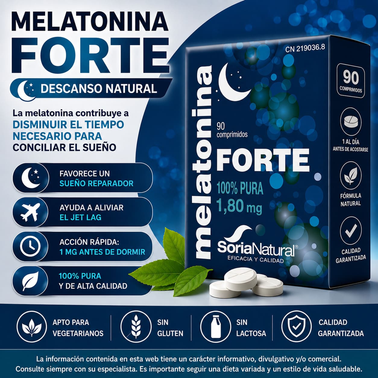 Melatonina Forte 90 comprimidos de Soria Natural Rutina nocturna equilibrada Melatonina Forte 90 comprimidos de Soria Natural Rutina nocturna equilibrada