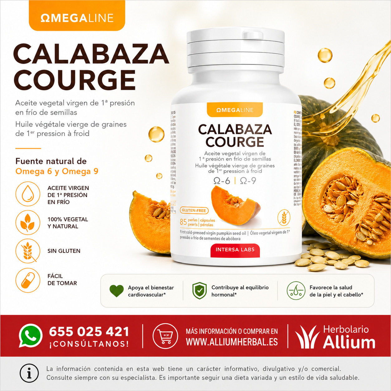 Omegaline Aceite Virgen de Semillas de Calabaza 85 perlas de Dietéticos Intersa Ácidos grasos de origen vegetal Omegaline Aceite Virgen de Semillas de Calabaza 85 perlas de Dietéticos Intersa Ácidos grasos de origen vegetal
