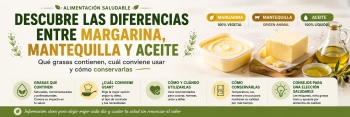 Margarina, mantequilla y aceite de oliva: diferencias, ventajas y usos