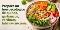 Bowl eco-bio de quinoa, garbanzos y tahini con c&uacute;rcuma