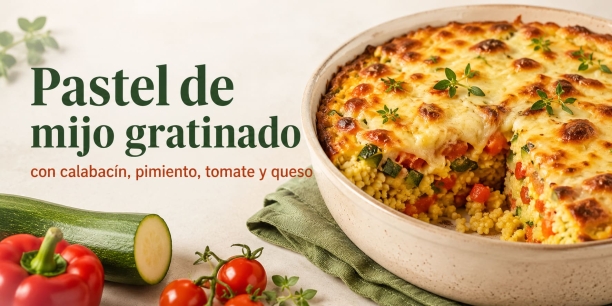 Pastel de mijo gratinado con verduras y queso
