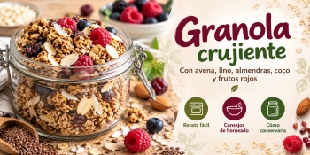 Receta de Granola crujiente con avena, lino, almendras y frutos rojos
