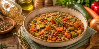 Espelta con lentejas y verduras: receta completa y reconfortante