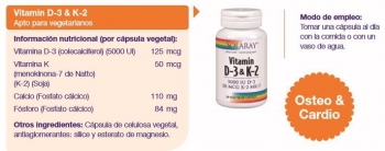 Vitamina D3 y K2 de Solaray alta potencia