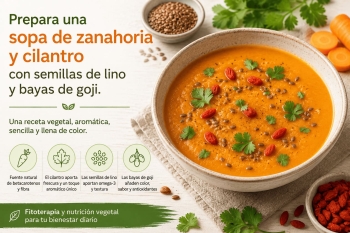 Sopa de zanahoria y cilantro con lino y goji